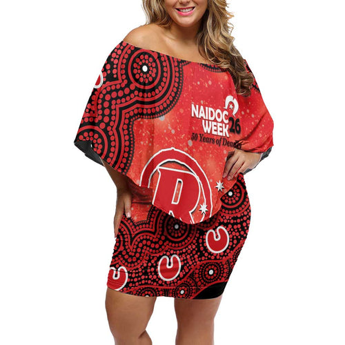 Melbourne Renegades NAIDOC Week 2026 Custom Off Shoulder Short Dress 50 Years Deadly Indigenous Art Glitter Effect