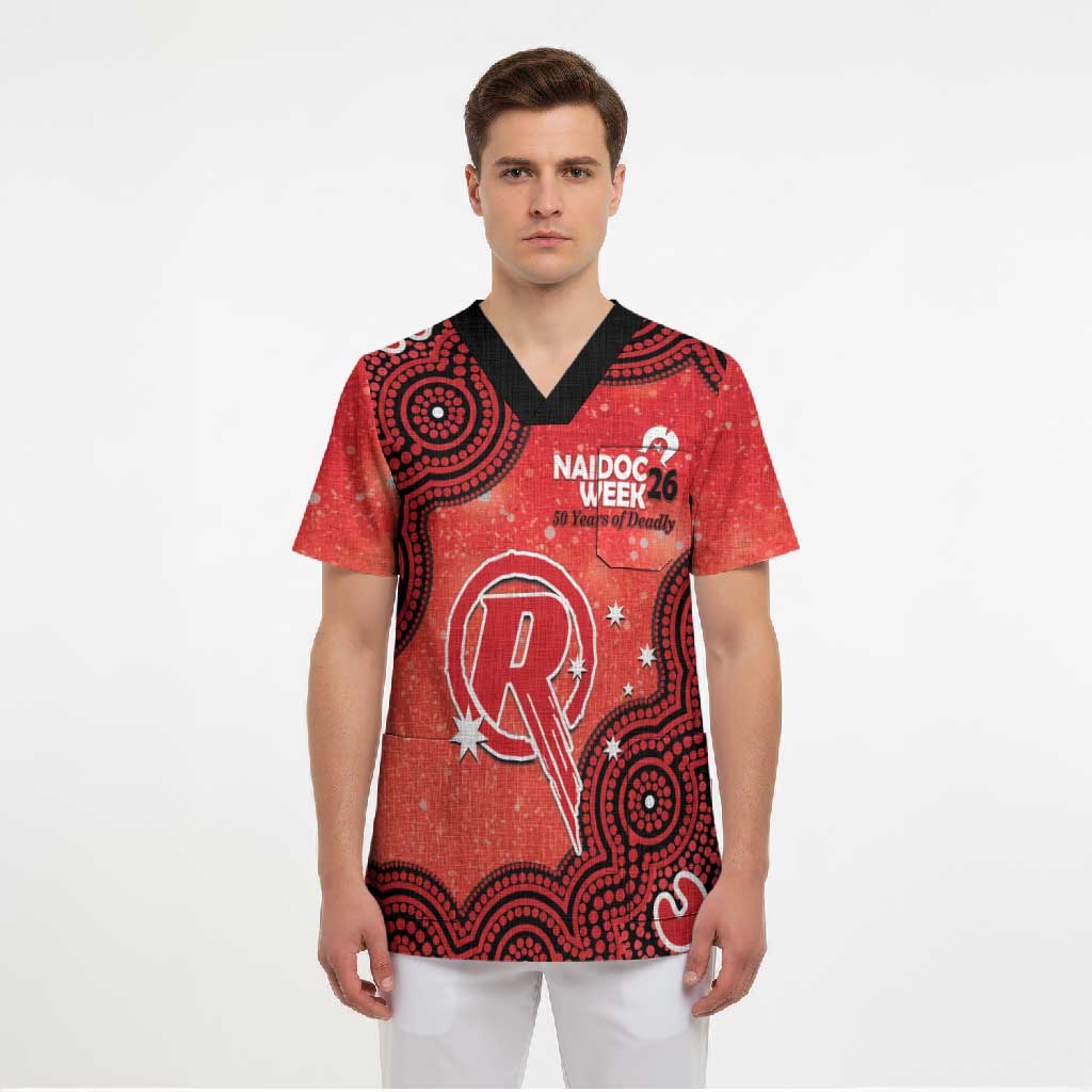 Melbourne Renegades NAIDOC Week 2026 Custom Scrub Top 50 Years Deadly Indigenous Art Glitter Effect