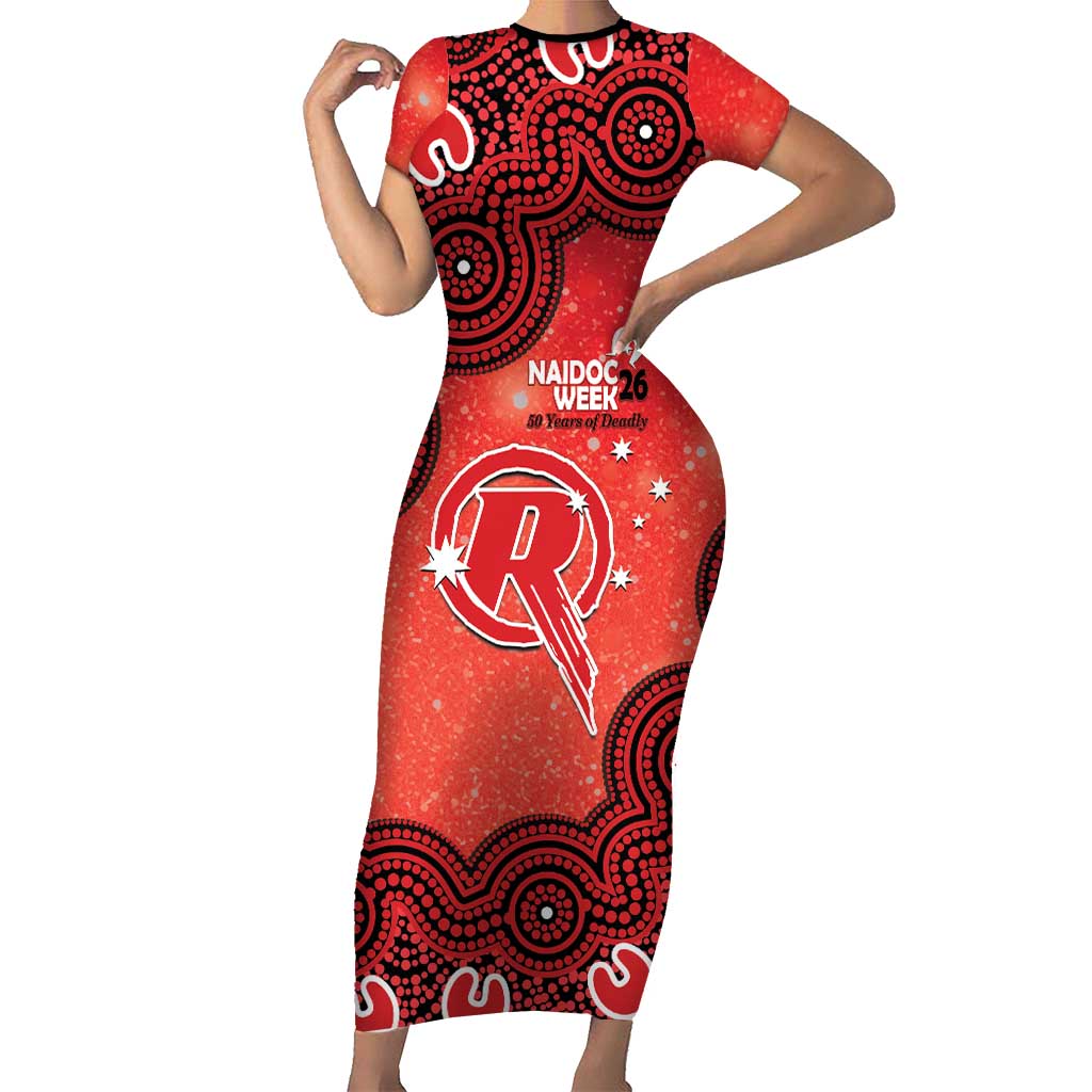 Melbourne Renegades NAIDOC Week 2026 Custom Short Sleeve Bodycon Dress 50 Years Deadly Indigenous Art Glitter Effect