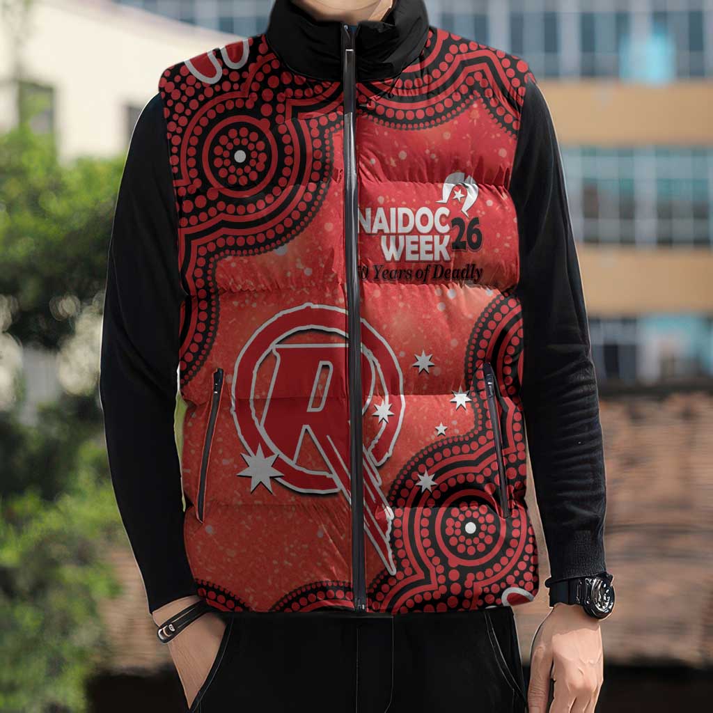 Melbourne Renegades NAIDOC Week 2026 Custom Sleeveless Puffer Jacket 50 Years Deadly Indigenous Art Glitter Effect