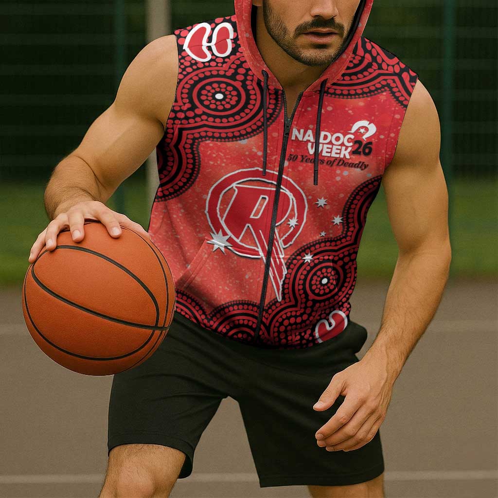 Melbourne Renegades NAIDOC Week 2026 Custom Sleeveless Zip Hoodie 50 Years Deadly Indigenous Art Glitter Effect