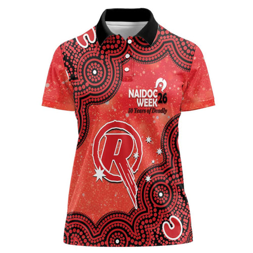 Melbourne Renegades NAIDOC Week 2026 Custom Women Polo Shirt 50 Years Deadly Indigenous Art Glitter Effect