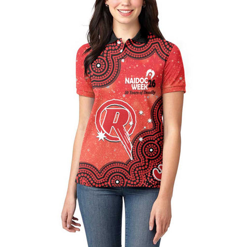 Melbourne Renegades NAIDOC Week 2026 Custom Women Polo Shirt 50 Years Deadly Indigenous Art Glitter Effect