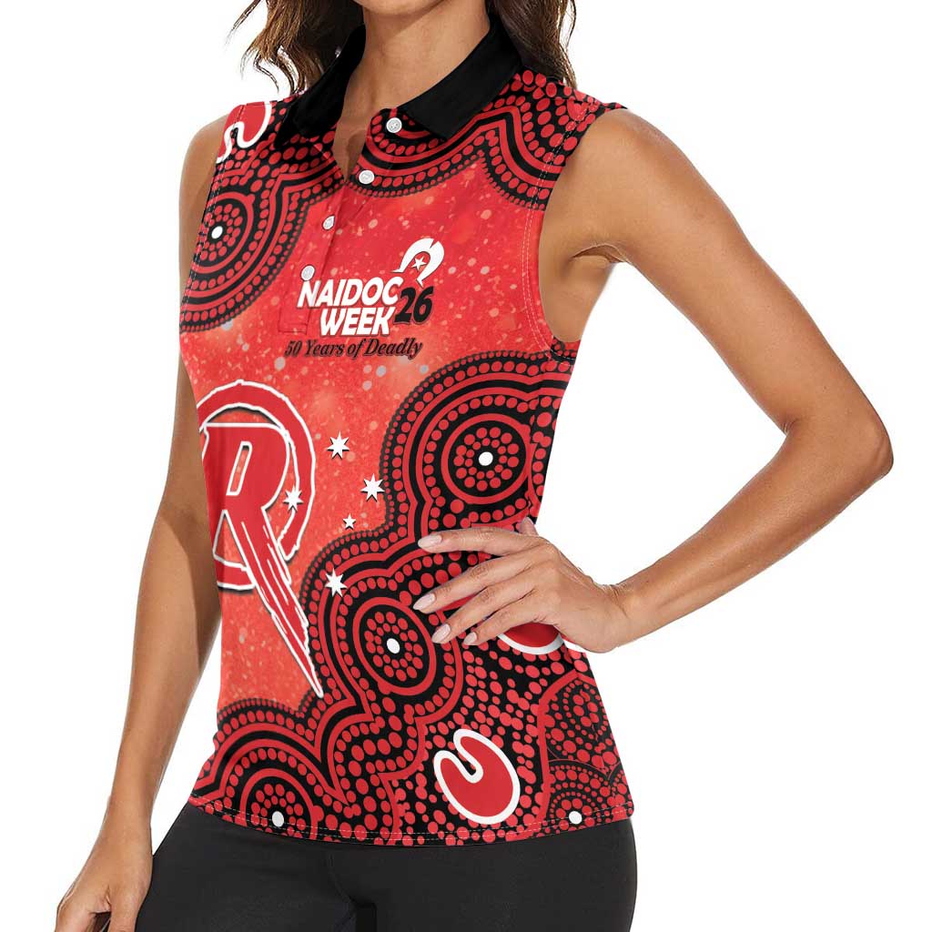 Melbourne Renegades NAIDOC Week 2026 Custom Women Sleeveless Polo Shirt 50 Years Deadly Indigenous Art Glitter Effect