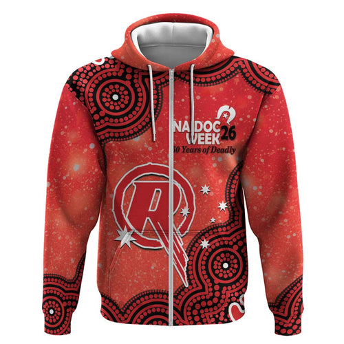 Melbourne Renegades NAIDOC Week 2026 Custom Zip Hoodie 50 Years Deadly Indigenous Art Glitter Effect