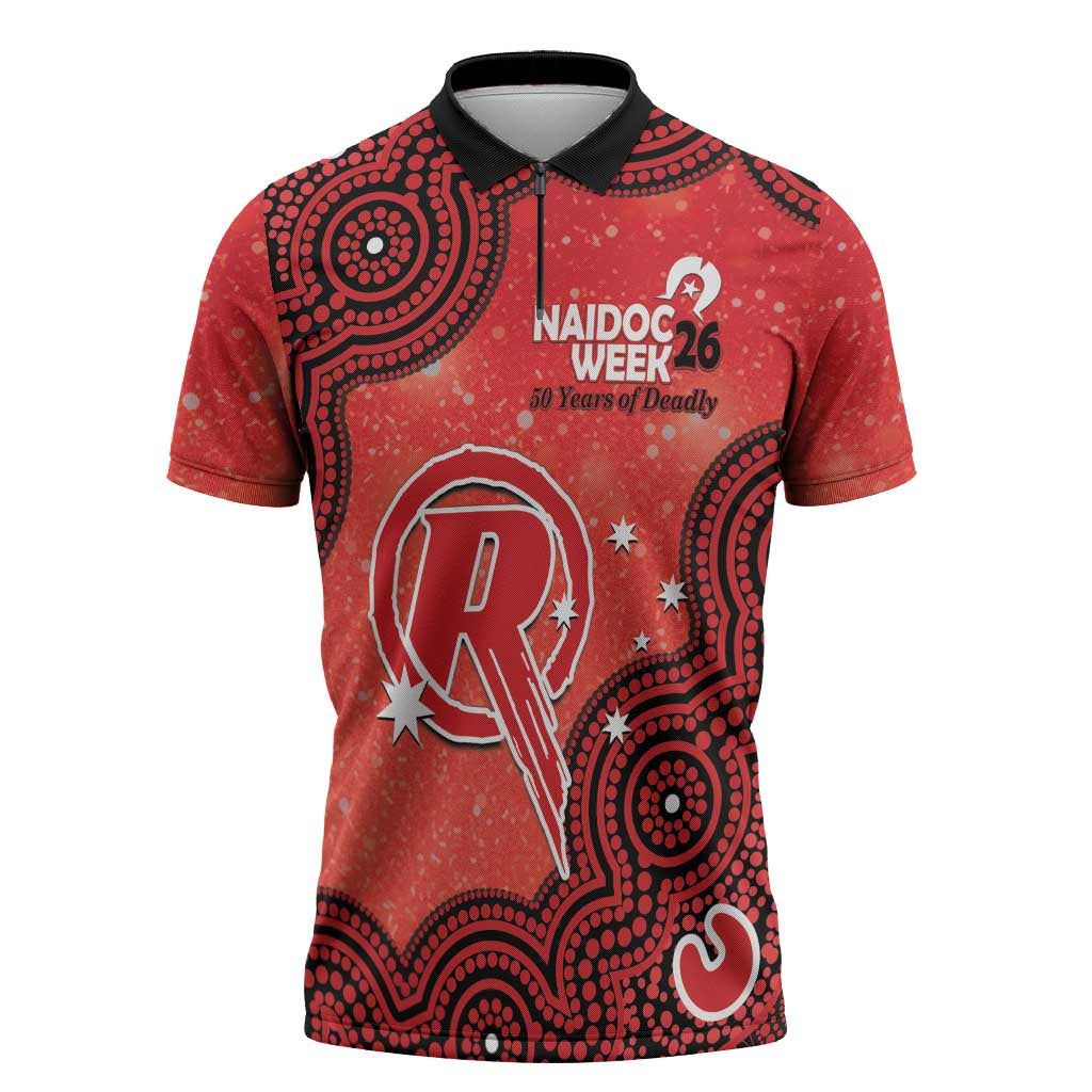 Melbourne Renegades NAIDOC Week 2026 Custom Zipper Polo Shirt 50 Years Deadly Indigenous Art Glitter Effect