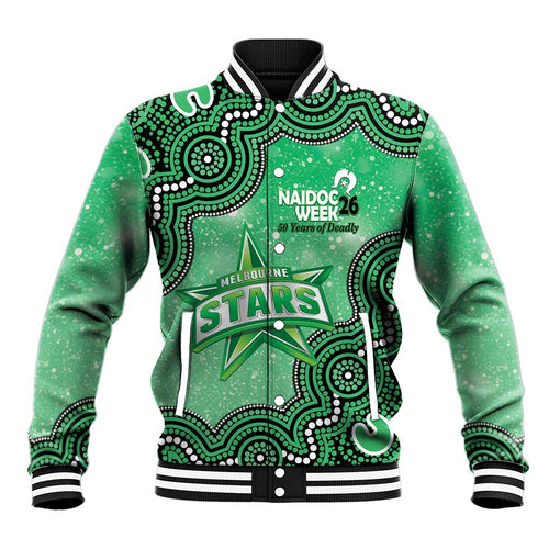 Melbourne Stars NAIDOC Week 2026 Custom Baseball Jacket 50 Years Deadly Indigenous Art Glitter Effect