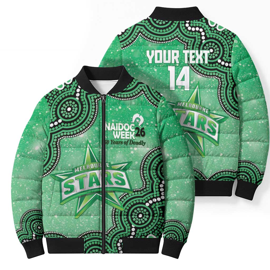 Melbourne Stars NAIDOC Week 2026 Custom Bomber Puffer Jacket 50 Years Deadly Indigenous Art Glitter Effect