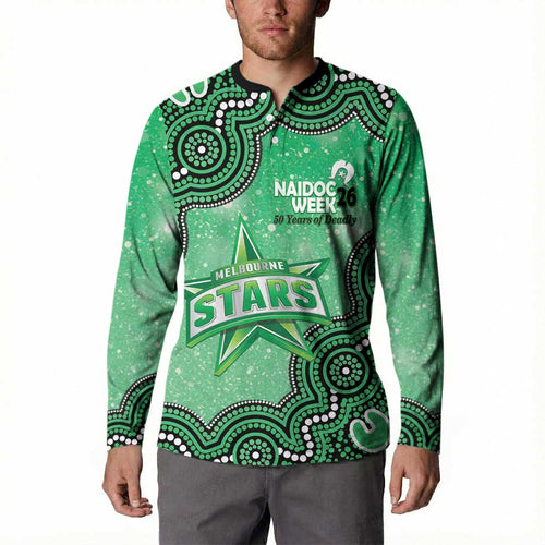Melbourne Stars NAIDOC Week 2026 Custom Button Sweatshirt 50 Years Deadly Indigenous Art Glitter Effect