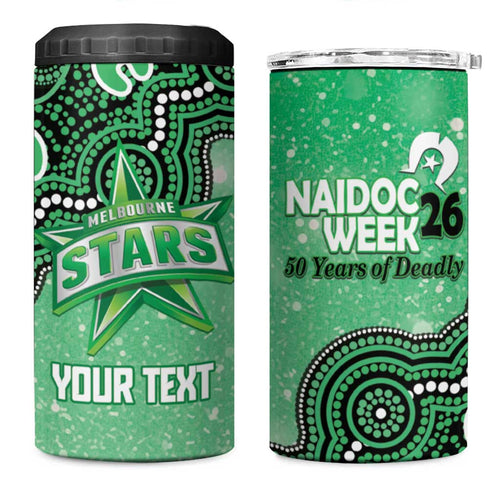 Melbourne Stars NAIDOC Week 2026 Custom 4 in 1 Can Cooler Tumbler 50 Years Deadly Indigenous Art Glitter Effect