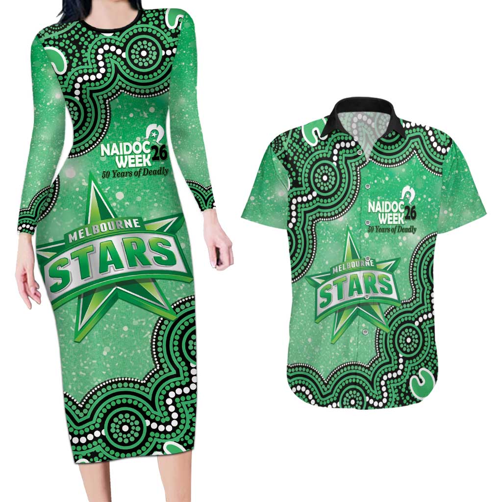 Melbourne Stars NAIDOC Week 2026 Custom Couples Matching Long Sleeve Bodycon Dress and Hawaiian Shirt 50 Years Deadly Indigenous Art Glitter Effect