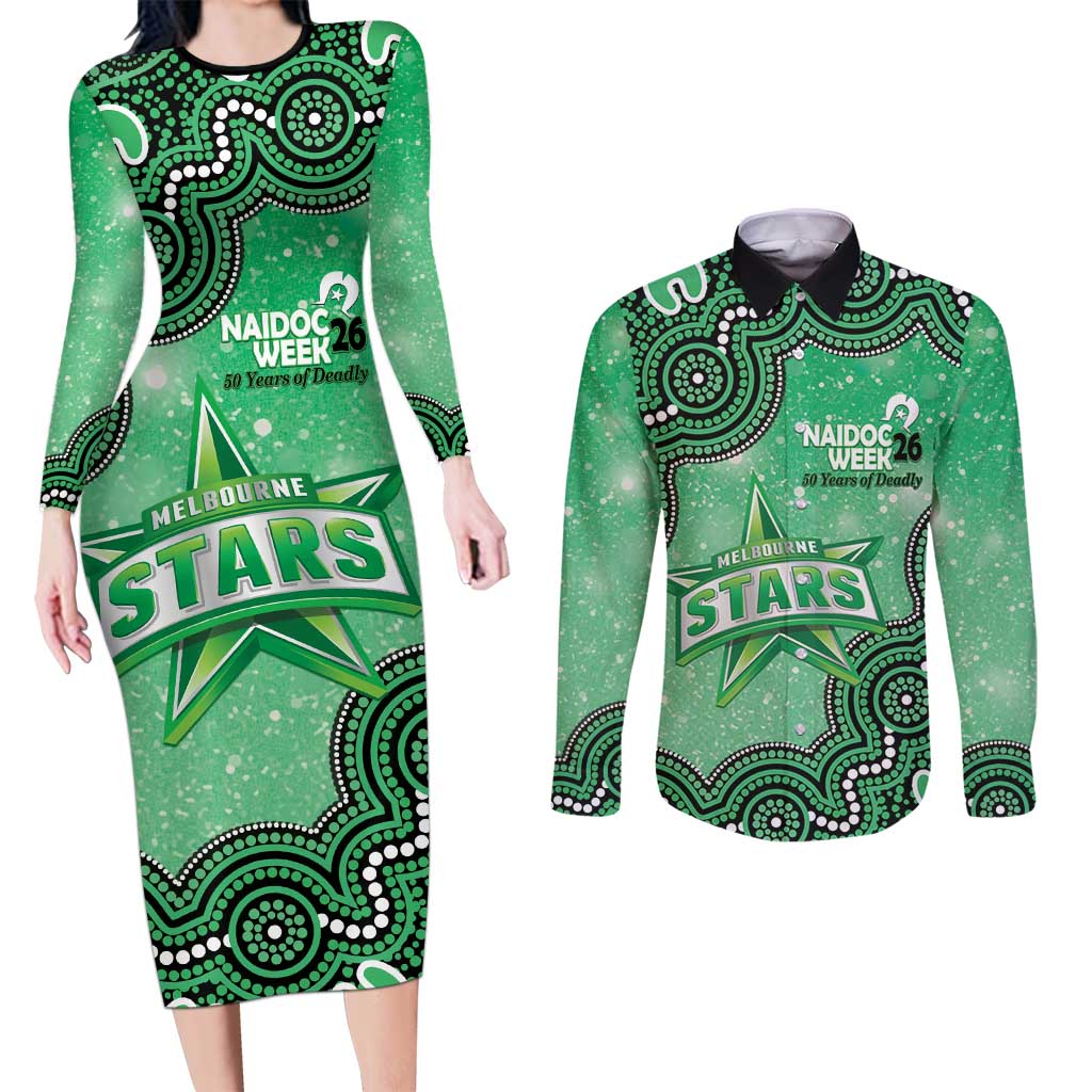 Melbourne Stars NAIDOC Week 2026 Custom Couples Matching Long Sleeve Bodycon Dress and Long Sleeve Button Shirt 50 Years Deadly Indigenous Art Glitter Effect