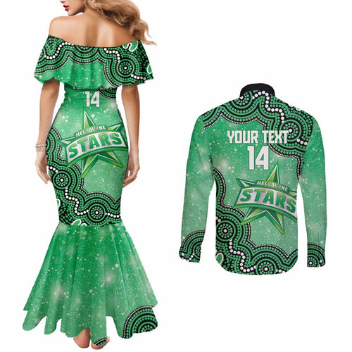 Melbourne Stars NAIDOC Week 2026 Custom Couples Matching Mermaid Dress and Long Sleeve Button Shirt 50 Years Deadly Indigenous Art Glitter Effect