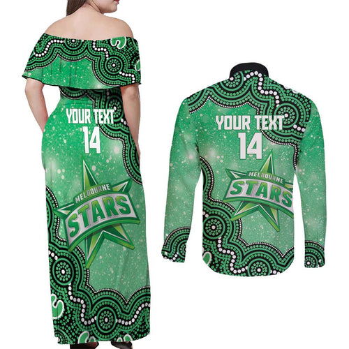 Melbourne Stars NAIDOC Week 2026 Custom Couples Matching Off Shoulder Maxi Dress and Long Sleeve Button Shirt 50 Years Deadly Indigenous Art Glitter Effect
