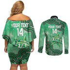 Melbourne Stars NAIDOC Week 2026 Custom Couples Matching Off Shoulder Short Dress and Long Sleeve Button Shirt 50 Years Deadly Indigenous Art Glitter Effect