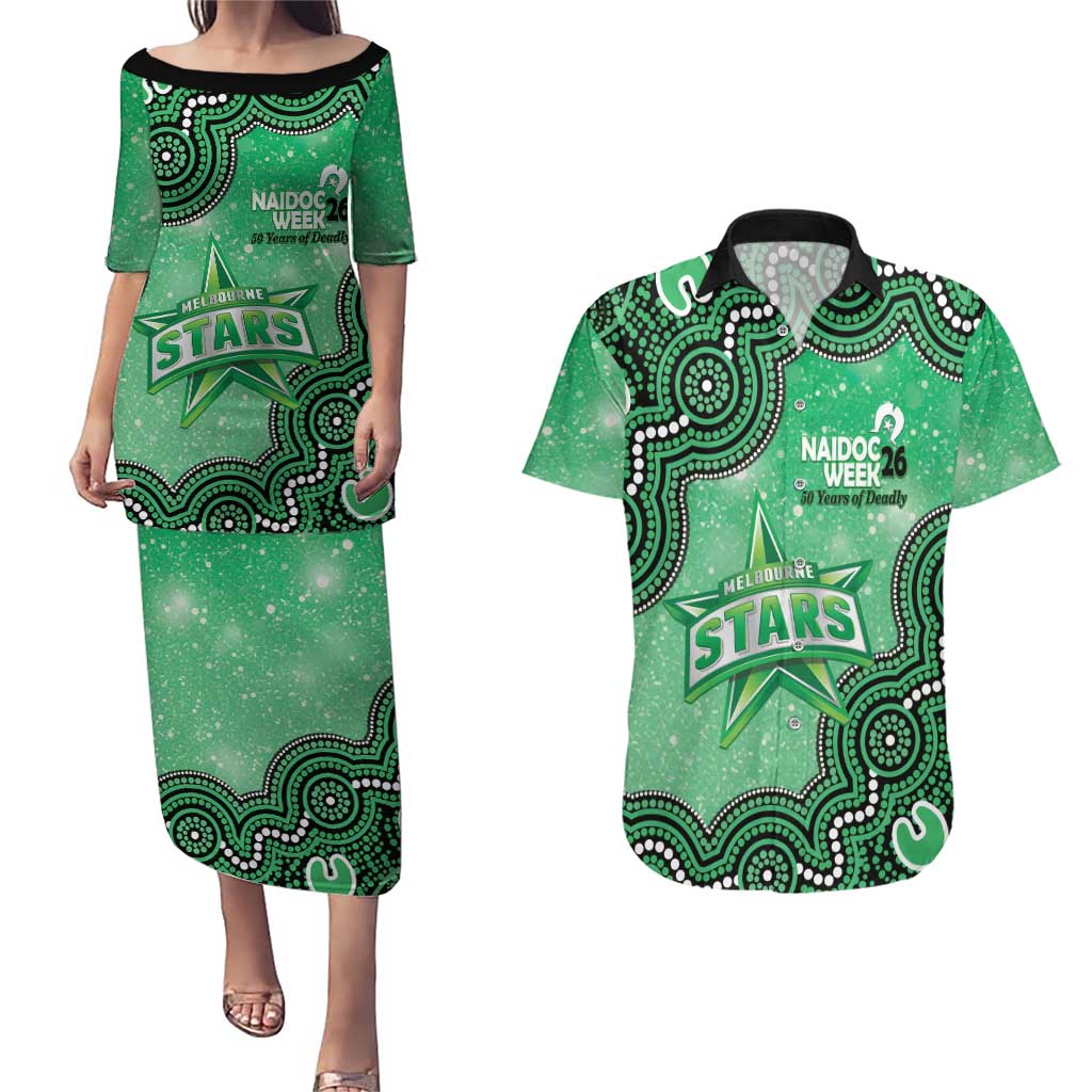 Melbourne Stars NAIDOC Week 2026 Custom Couples Matching Puletasi and Hawaiian Shirt 50 Years Deadly Indigenous Art Glitter Effect