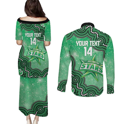 Melbourne Stars NAIDOC Week 2026 Custom Couples Matching Puletasi and Long Sleeve Button Shirt 50 Years Deadly Indigenous Art Glitter Effect