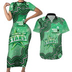 Melbourne Stars NAIDOC Week 2026 Custom Couples Matching Short Sleeve Bodycon Dress and Hawaiian Shirt 50 Years Deadly Indigenous Art Glitter Effect