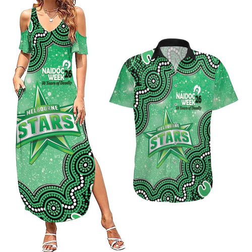Melbourne Stars NAIDOC Week 2026 Custom Couples Matching Summer Maxi Dress and Hawaiian Shirt 50 Years Deadly Indigenous Art Glitter Effect
