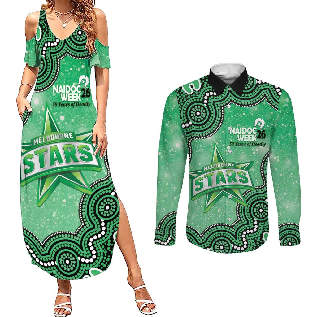 Melbourne Stars NAIDOC Week 2026 Custom Couples Matching Summer Maxi Dress and Long Sleeve Button Shirt 50 Years Deadly Indigenous Art Glitter Effect