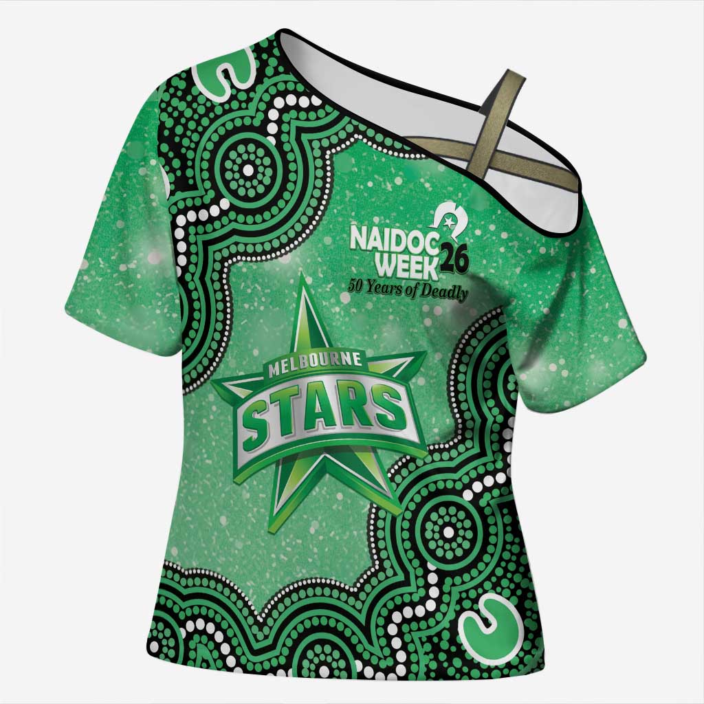 Melbourne Stars NAIDOC Week 2026 Custom Cross Shoulder Shirt 50 Years Deadly Indigenous Art Glitter Effect