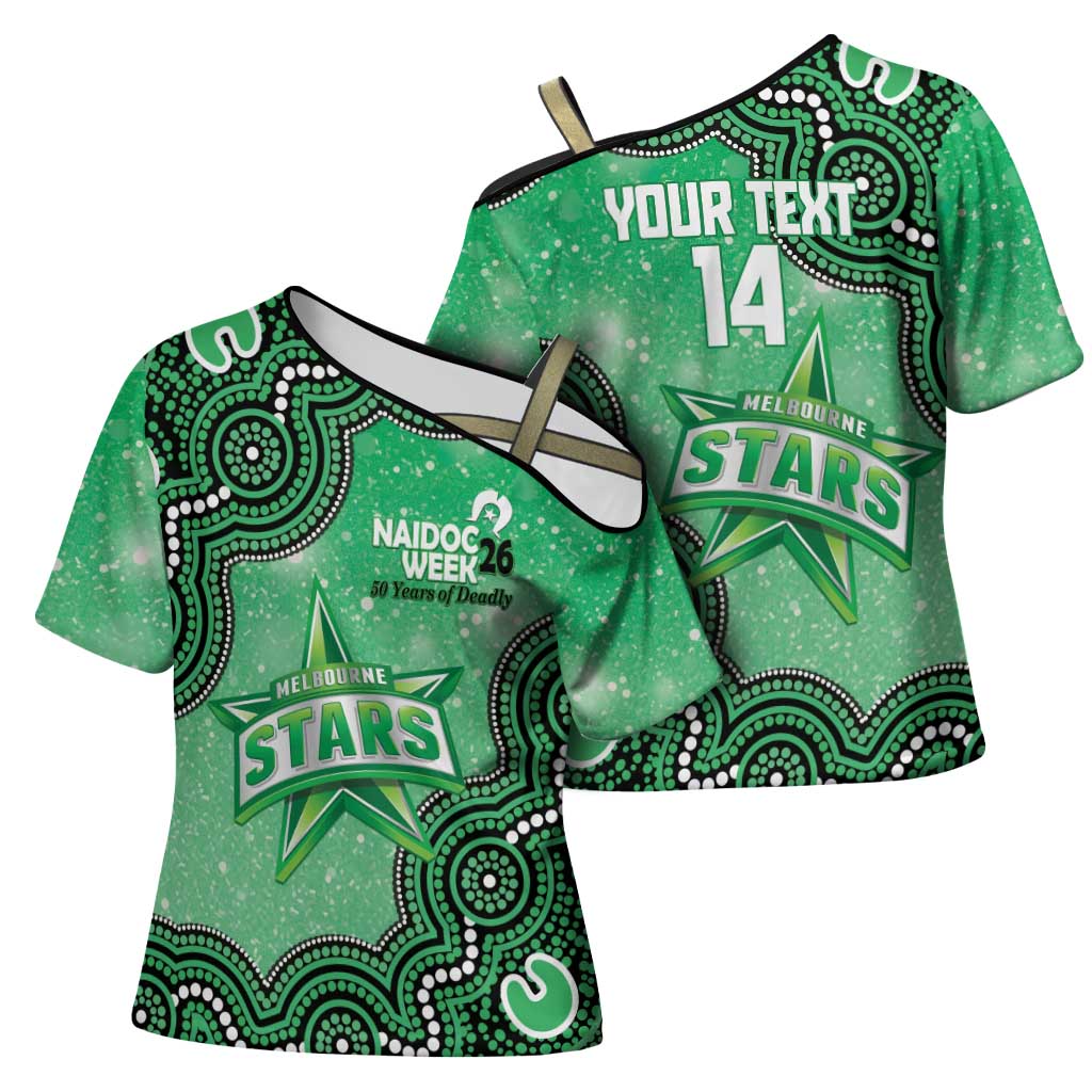 Melbourne Stars NAIDOC Week 2026 Custom Cross Shoulder Shirt 50 Years Deadly Indigenous Art Glitter Effect