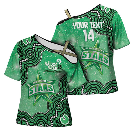 Melbourne Stars NAIDOC Week 2026 Custom Cross Shoulder Shirt 50 Years Deadly Indigenous Art Glitter Effect