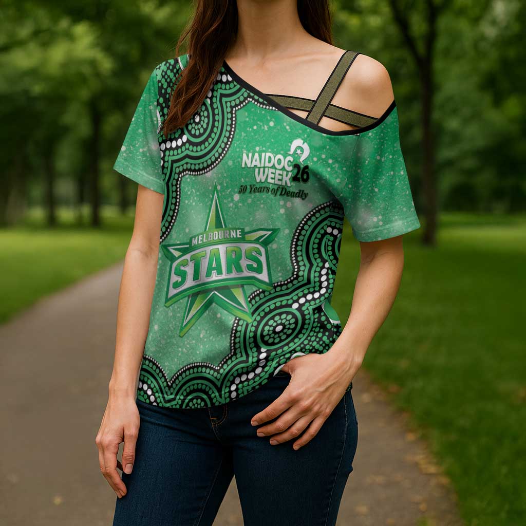 Melbourne Stars NAIDOC Week 2026 Custom Cross Shoulder Shirt 50 Years Deadly Indigenous Art Glitter Effect