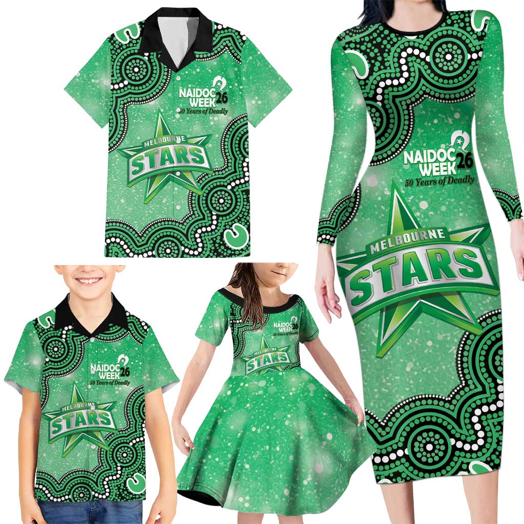 Melbourne Stars NAIDOC Week 2026 Custom Family Matching Long Sleeve Bodycon Dress and Hawaiian Shirt 50 Years Deadly Indigenous Art Glitter Effect