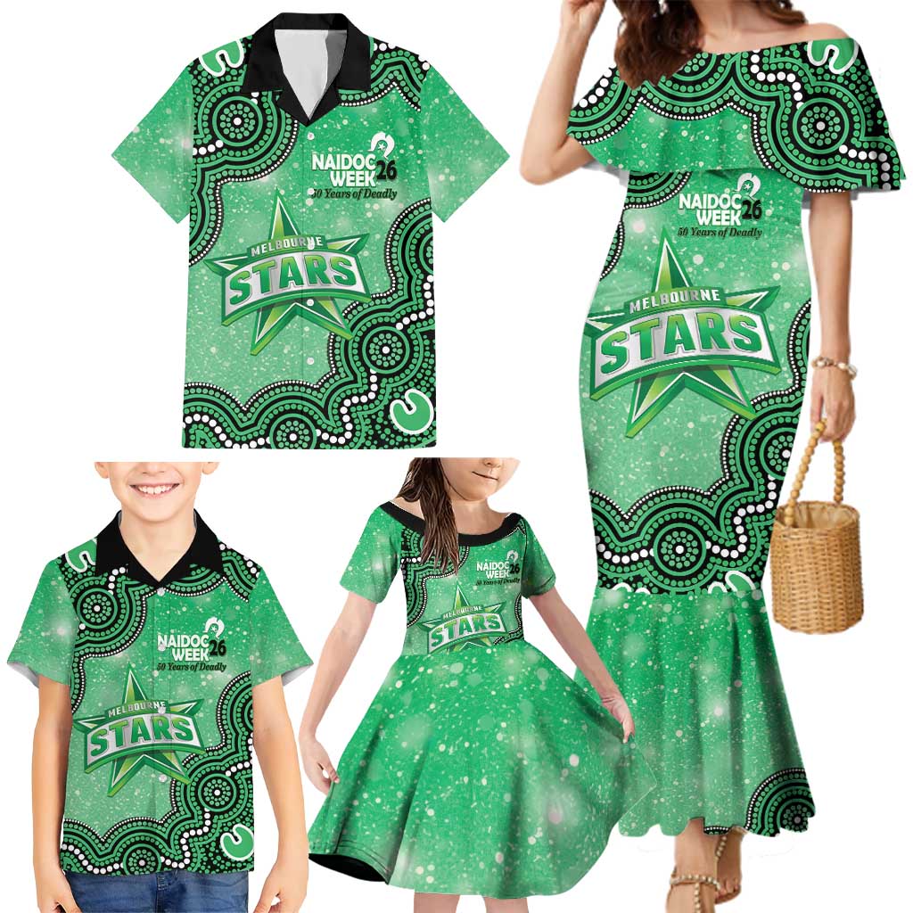 Melbourne Stars NAIDOC Week 2026 Custom Family Matching Mermaid Dress and Hawaiian Shirt 50 Years Deadly Indigenous Art Glitter Effect