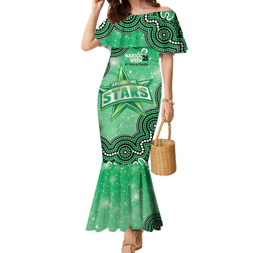 Melbourne Stars NAIDOC Week 2026 Custom Family Matching Mermaid Dress and Hawaiian Shirt 50 Years Deadly Indigenous Art Glitter Effect