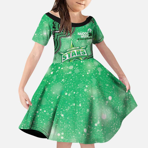 Melbourne Stars NAIDOC Week 2026 Custom Family Matching Off The Shoulder Long Sleeve Dress and Hawaiian Shirt 50 Years Deadly Indigenous Art Glitter Effect
