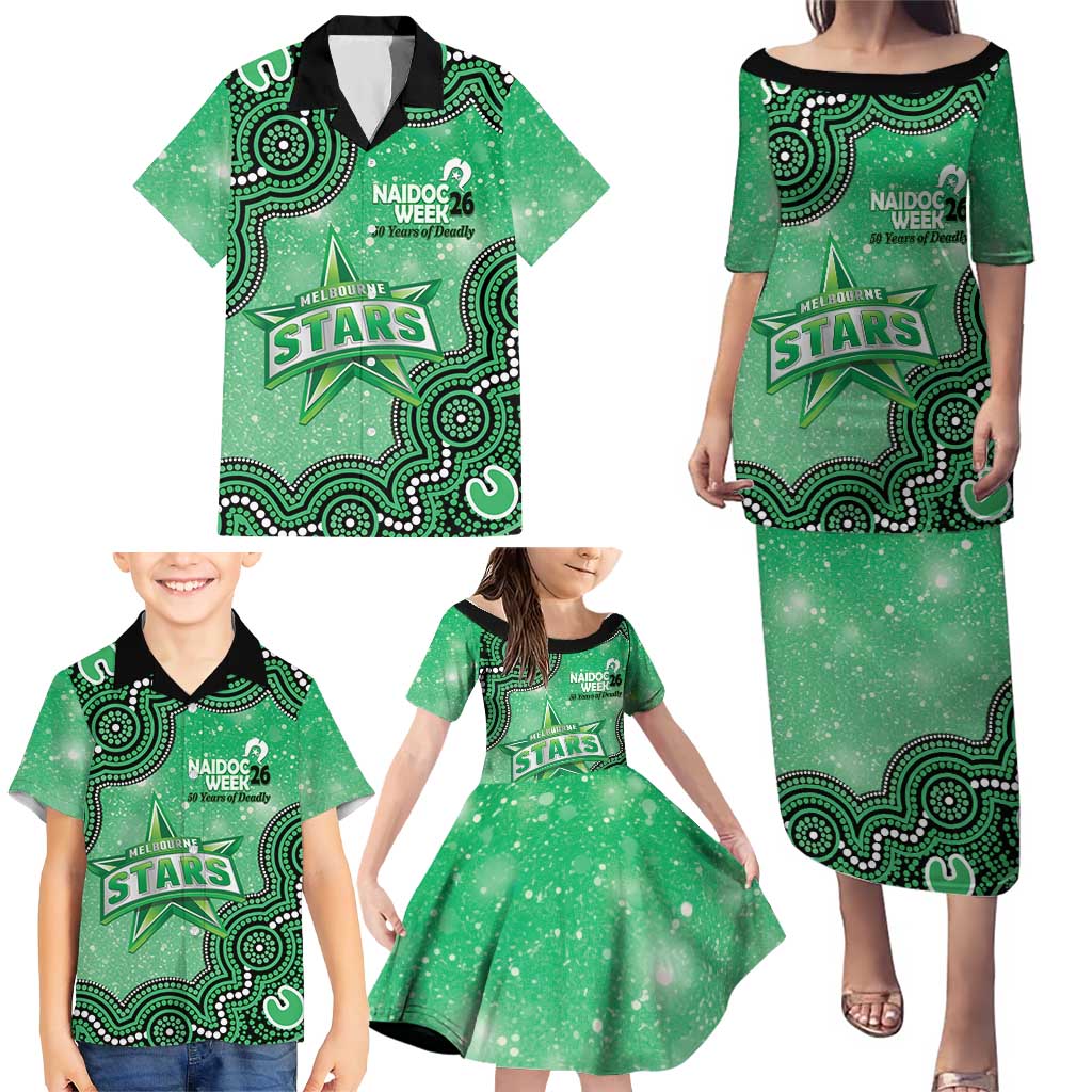 Melbourne Stars NAIDOC Week 2026 Custom Family Matching Puletasi and Hawaiian Shirt 50 Years Deadly Indigenous Art Glitter Effect