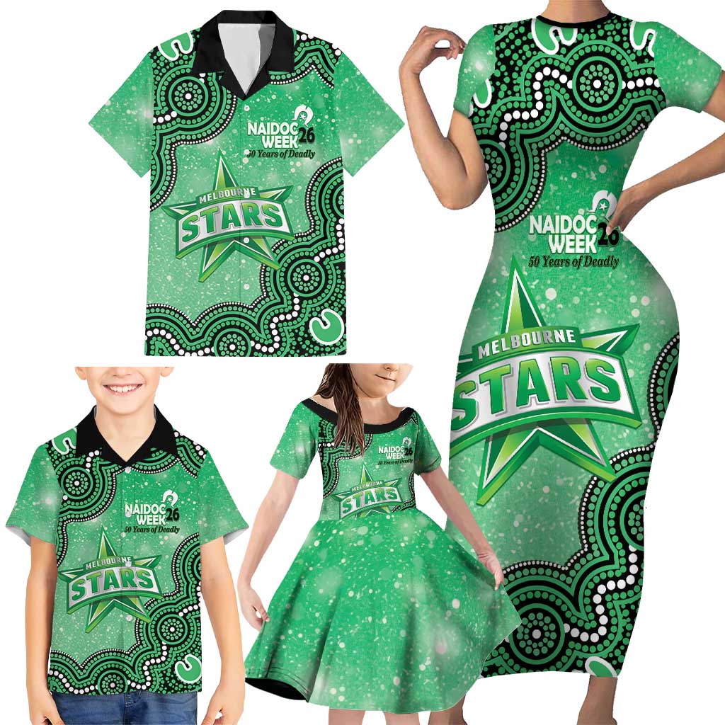 Melbourne Stars NAIDOC Week 2026 Custom Family Matching Short Sleeve Bodycon Dress and Hawaiian Shirt 50 Years Deadly Indigenous Art Glitter Effect