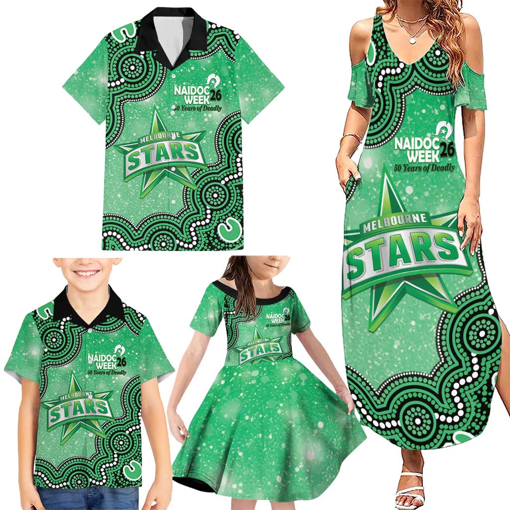 Melbourne Stars NAIDOC Week 2026 Custom Family Matching Summer Maxi Dress and Hawaiian Shirt 50 Years Deadly Indigenous Art Glitter Effect