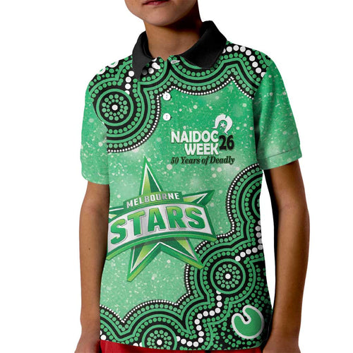Melbourne Stars NAIDOC Week 2026 Custom Kid Polo Shirt 50 Years Deadly Indigenous Art Glitter Effect