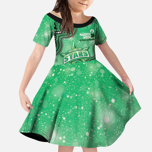 Melbourne Stars NAIDOC Week 2026 Custom Kid Short Sleeve Dress 50 Years Deadly Indigenous Art Glitter Effect