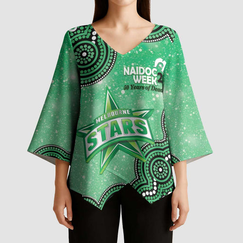 Melbourne Stars NAIDOC Week 2026 Custom Kimono Sleeve Blouse 50 Years Deadly Indigenous Art Glitter Effect