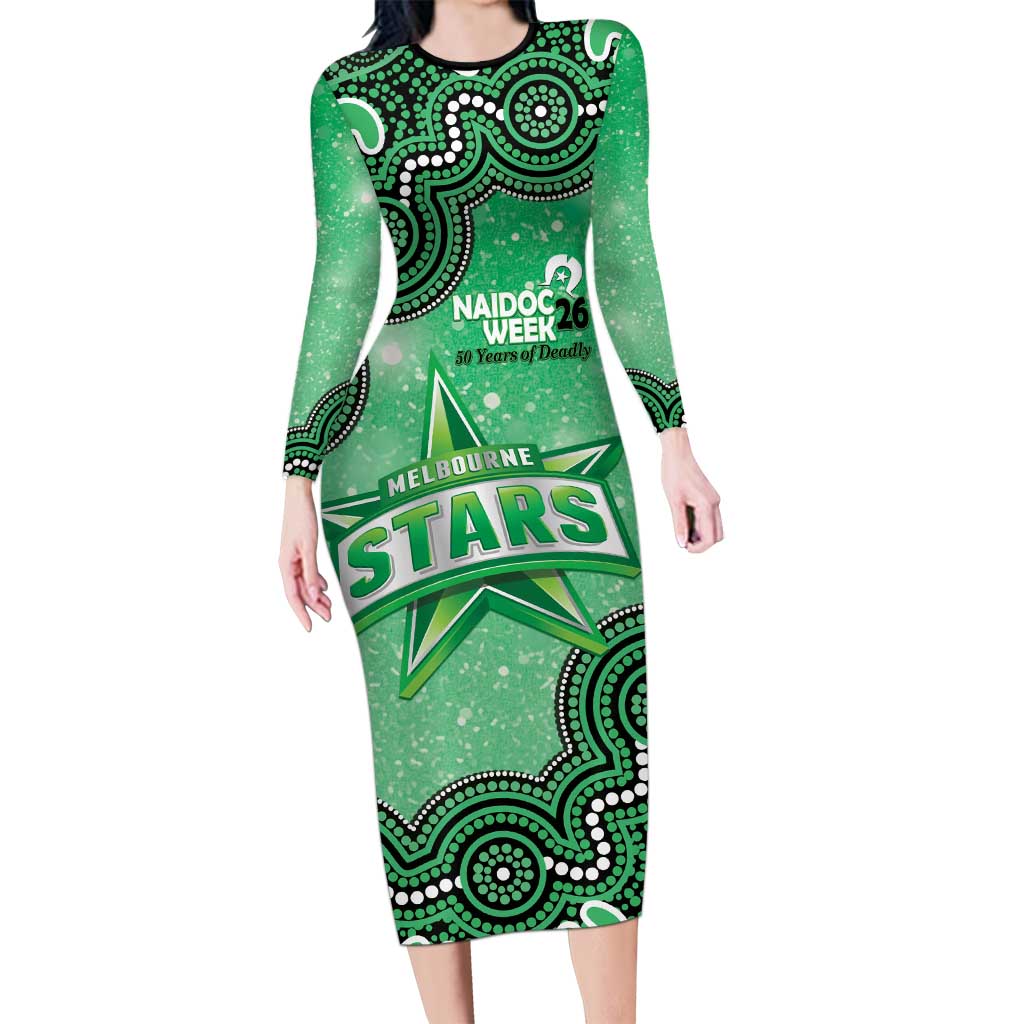 Melbourne Stars NAIDOC Week 2026 Custom Long Sleeve Bodycon Dress 50 Years Deadly Indigenous Art Glitter Effect