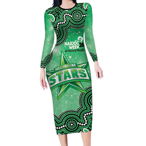Melbourne Stars NAIDOC Week 2026 Custom Long Sleeve Bodycon Dress 50 Years Deadly Indigenous Art Glitter Effect