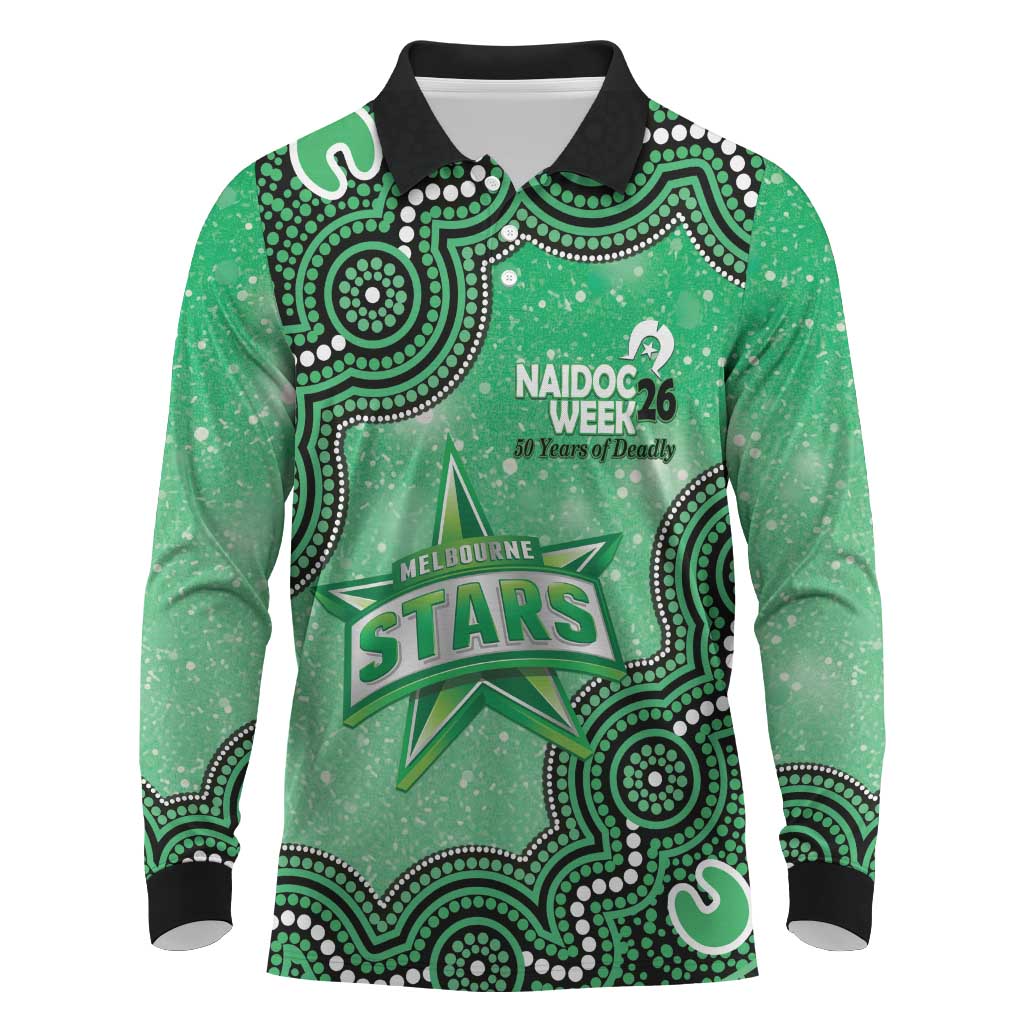 Melbourne Stars NAIDOC Week 2026 Custom Long Sleeve Polo Shirt 50 Years Deadly Indigenous Art Glitter Effect