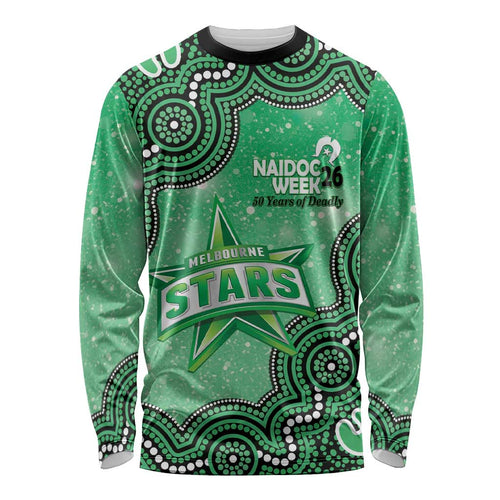 Melbourne Stars NAIDOC Week 2026 Custom Long Sleeve Shirt 50 Years Deadly Indigenous Art Glitter Effect