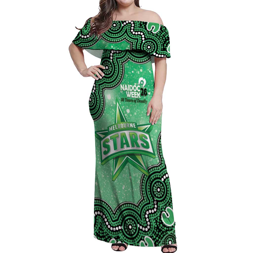 Melbourne Stars NAIDOC Week 2026 Custom Off Shoulder Maxi Dress 50 Years Deadly Indigenous Art Glitter Effect