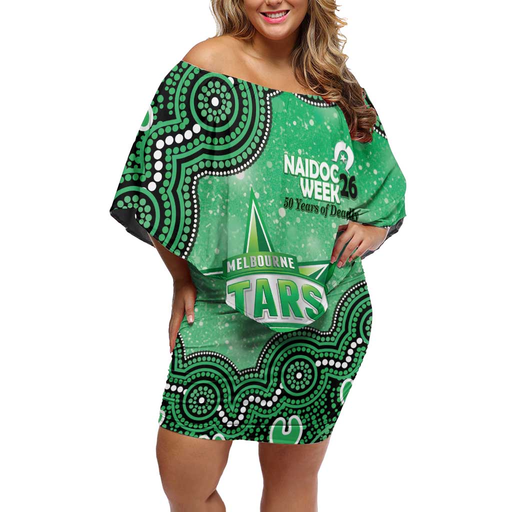 Melbourne Stars NAIDOC Week 2026 Custom Off Shoulder Short Dress 50 Years Deadly Indigenous Art Glitter Effect