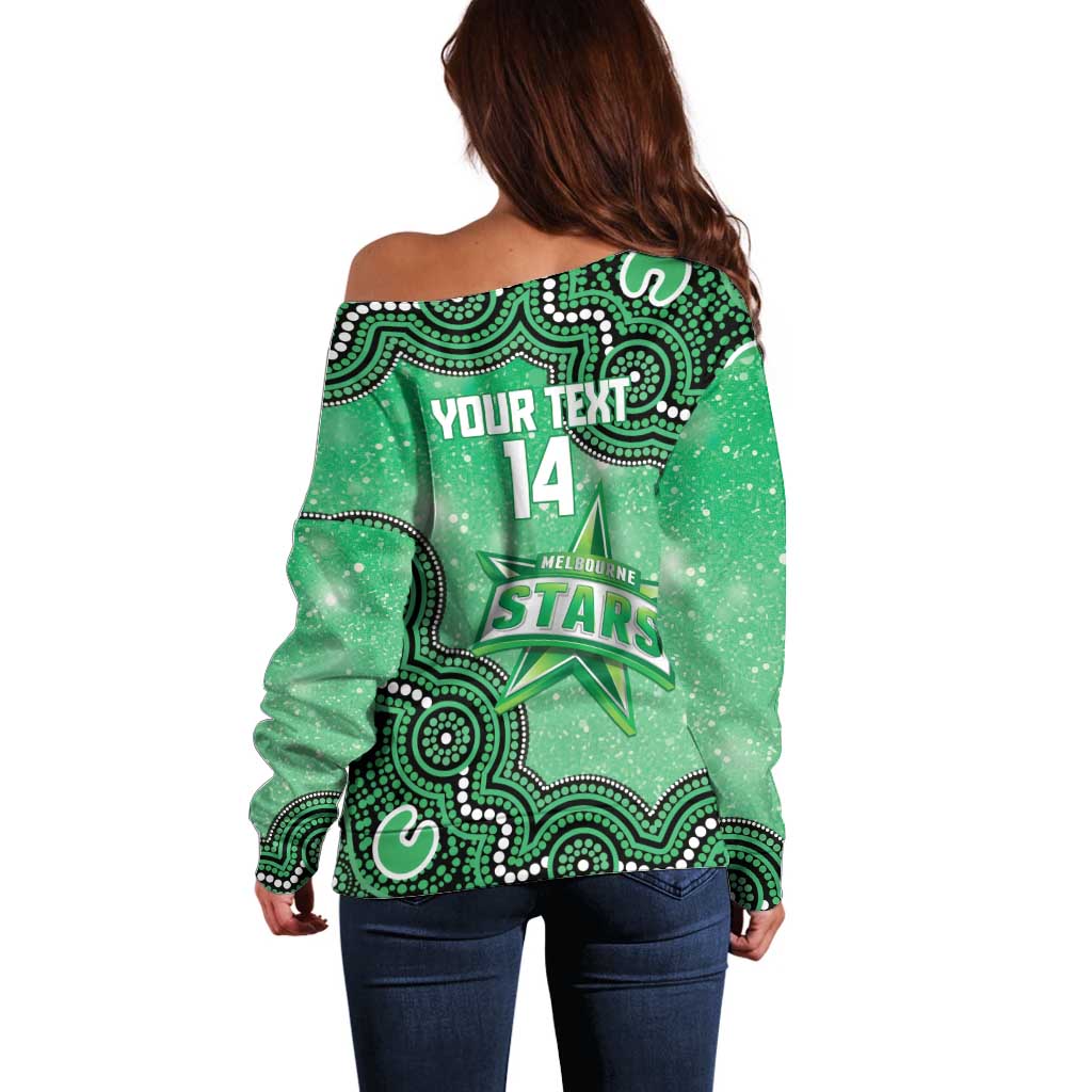 Melbourne Stars NAIDOC Week 2026 Custom Off Shoulder Sweater 50 Years Deadly Indigenous Art Glitter Effect