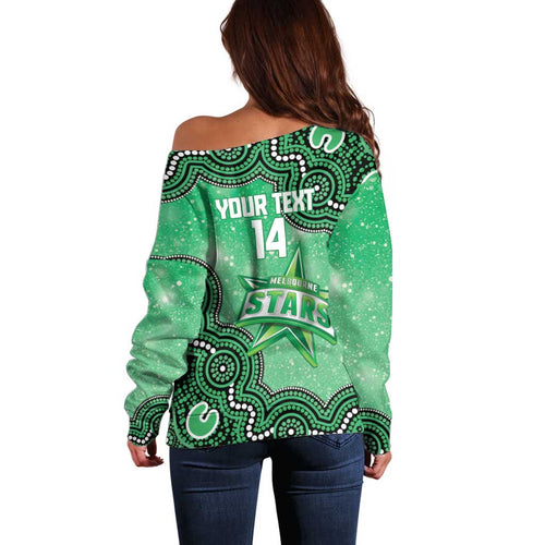 Melbourne Stars NAIDOC Week 2026 Custom Off Shoulder Sweater 50 Years Deadly Indigenous Art Glitter Effect