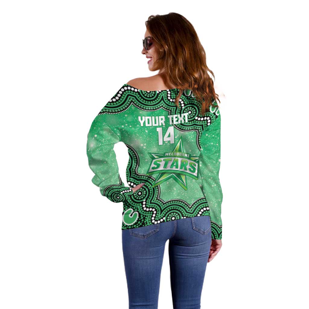 Melbourne Stars NAIDOC Week 2026 Custom Off Shoulder Sweater 50 Years Deadly Indigenous Art Glitter Effect