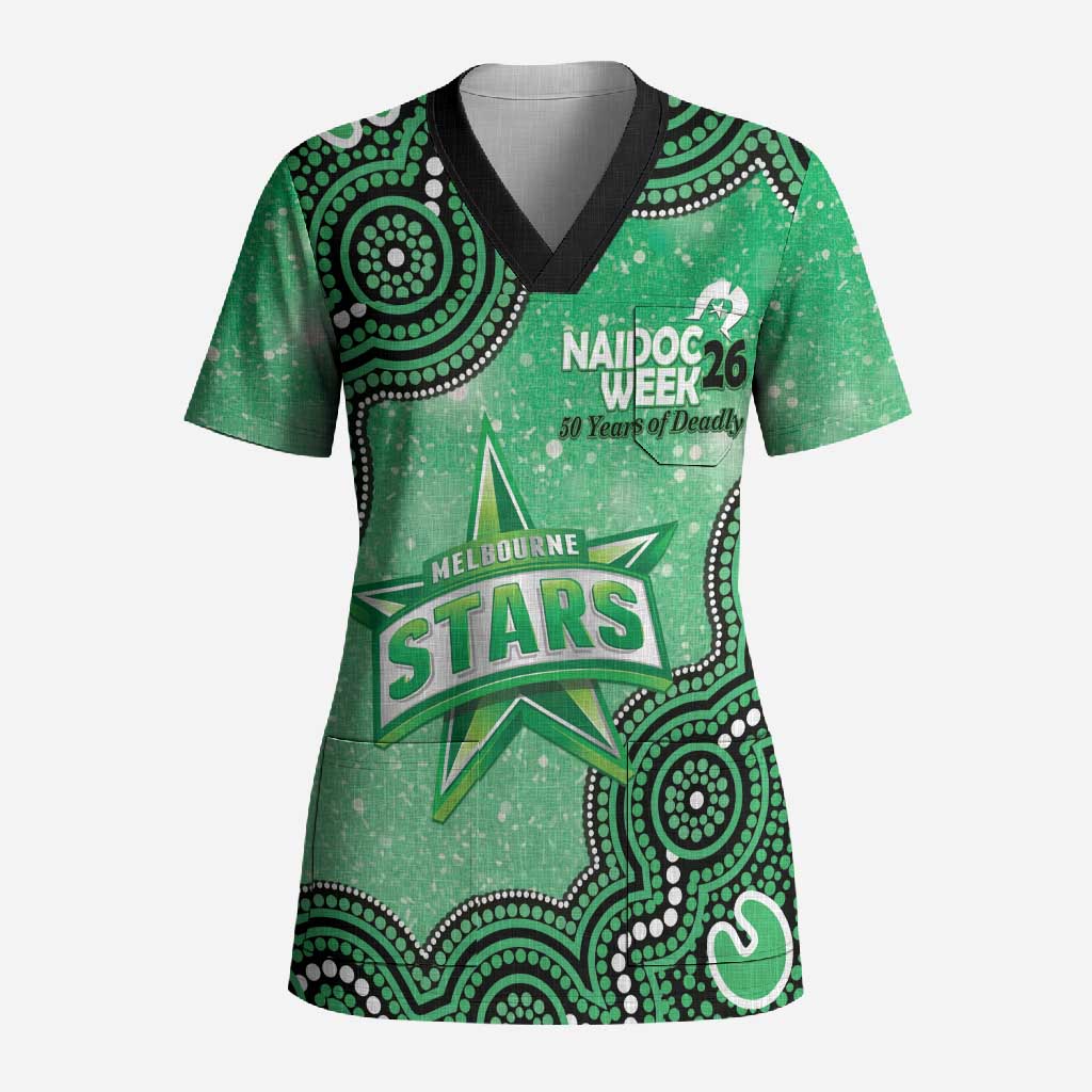 Melbourne Stars NAIDOC Week 2026 Custom Scrub Top 50 Years Deadly Indigenous Art Glitter Effect