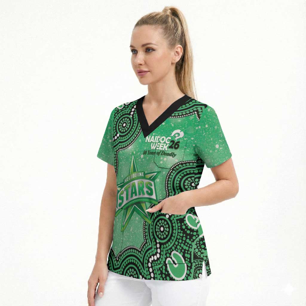 Melbourne Stars NAIDOC Week 2026 Custom Scrub Top 50 Years Deadly Indigenous Art Glitter Effect