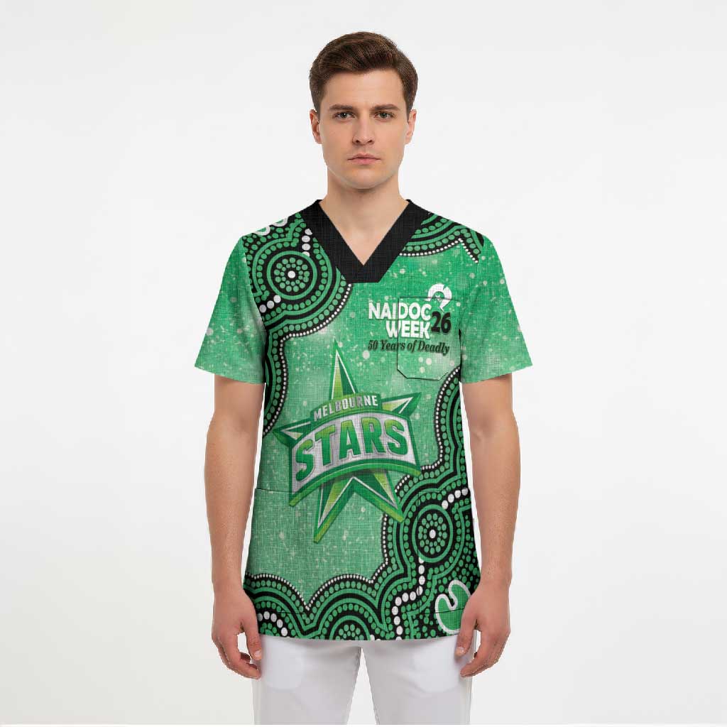 Melbourne Stars NAIDOC Week 2026 Custom Scrub Top 50 Years Deadly Indigenous Art Glitter Effect